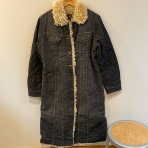 Faux fur lined denim trench Lucky Brand